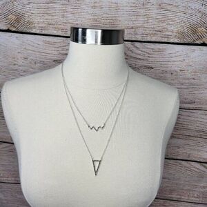 NWOT Marlyn Schiff Long Geometric Triangle‎ Rhinestone Silver Tone Necklace